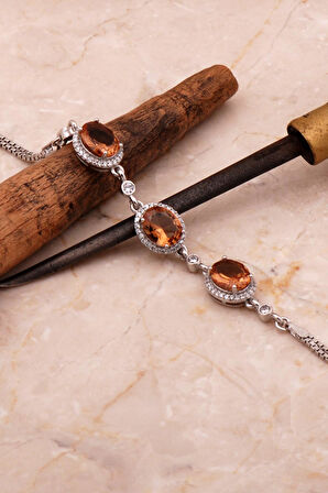 Renk Değiştiren Sultan Taşlı Oval Rodyumlu Gümüş Bileklik 4585