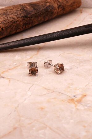 Renk Değiştiren Sultan Taşlı 5 Mm Rodyumlu Gümüş Tektaş Küpe 6854