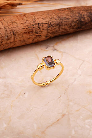 Topaz Altın Yaldızlı Gümüş Baget Yüzük 5774