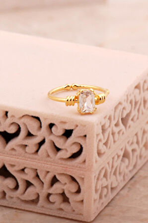 Kuvars Altın Yaldızlı Gümüş Baget Yüzük 5776