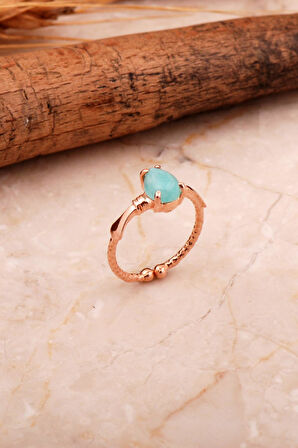 Akuamarin Rose Gümüş Damla Yüzük 5789