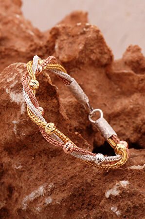 Dorissa Kazaziye İşlemeli Burgu Tasarım Altın ve Rose Kaplama Gümüş Bileklik 4598