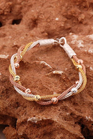 Dorissa Kazaziye İşlemeli Burgu Tasarım Altın ve Rose Kaplama Gümüş Bileklik 4598