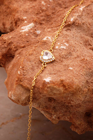 Kalp Mini Altın Yaldızlı Gümüş Bileklik 4631