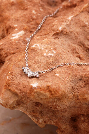 Baget Tasarım Mini Rodyumlu Gümüş Kolye 8021