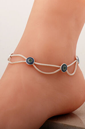 Anadolu Motifli Mineli Hasır Elişi Gümüş Halhal 381