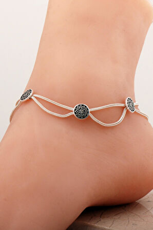 Anadolu Motifli Hasır Elişi Gümüş Halhal 387