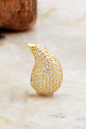 Göz Yaşı Damlası Taşlı Altın Kaplama Gümüş Küpe 6908