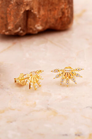 Güneş Mini Altın Kaplama Gümüş Baget Küpe 6920