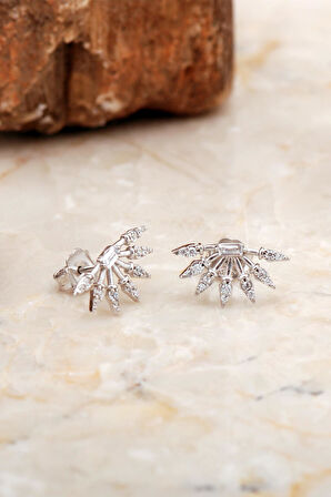 Güneş Mini Rodyumlu Gümüş Baget Küpe 6921