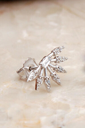 Güneş Mini Rodyumlu Gümüş Baget Küpe 6921