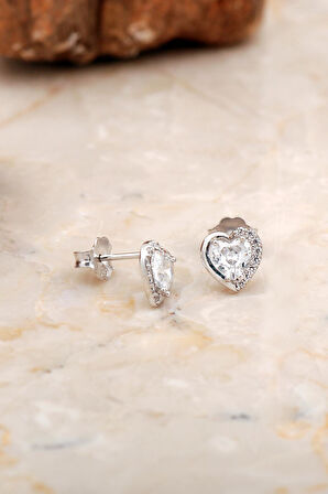 Kalp Mini Rodyumlu Gümüş Küpe 6931