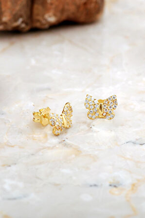 Kelebek Mini Altın Kaplama Gümüş Küpe 6932