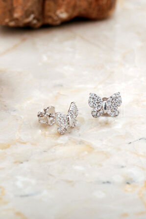 Kelebek Mini Rodyumlu Gümüş Küpe 6933