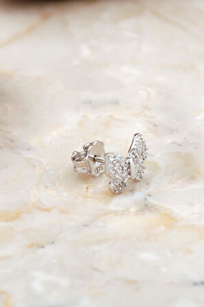 Kelebek Mini Rodyumlu Gümüş Küpe 6933