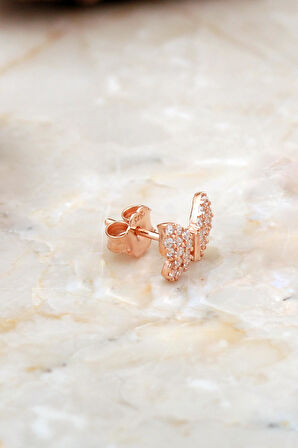 Kelebek Mini Rose Gümüş Küpe 6934