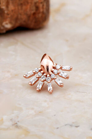 Baget Taşlı Rose Gümüş Yelpaze Küpe 6940