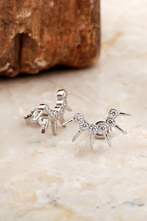 Taç Tasarım Rodyumlu Gümüş Küpe 6942