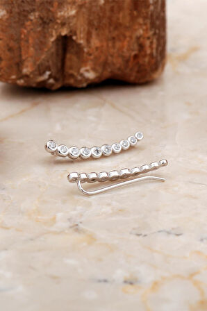 Su Yolu Tasarım Rodyumlu Gümüş Küpe 6953