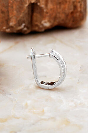 Rodyumlu Taşlı Parlak Gümüş J Küpe 6962