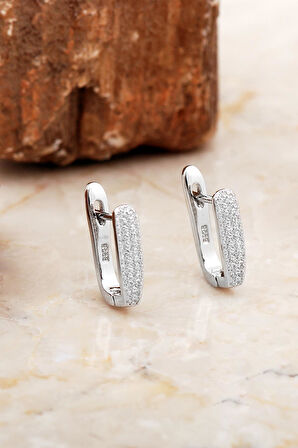 Taşlı Rodyumlu Gümüş J Küpe 6966