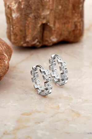 16 Mm Tasarım Rodyumlu Basamak Gümüş Halka Küpe 6981