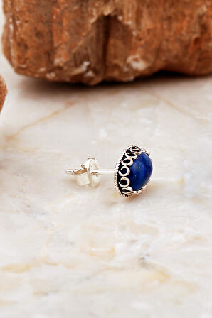 Lapis Lazuli Taşlı Mini Elişi Gümüş Küpe 6993