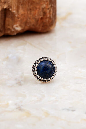 Lapis Lazuli Taşlı Mini Elişi Yuvarlak Gümüş Küpe 6994