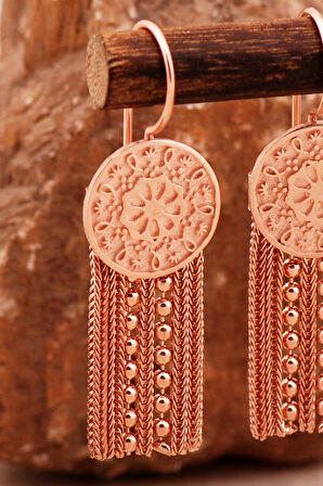 Anadolu Motifli Elişi Hasır Rose Gümüş Küpe 7004