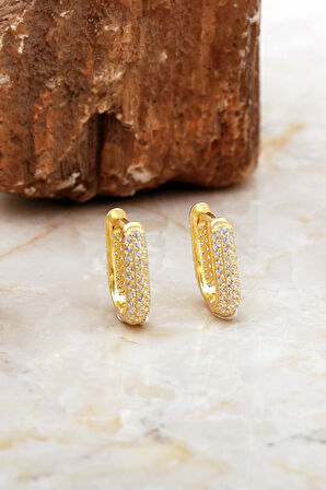 Tamtur Taşlı Altın Kaplama Dikdörtgen Gümüş Küpe 7010