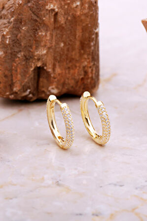 19 Mm Tamtur Taşlı Altın Kaplama Gümüş Halka Küpe 7013