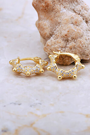 Taç Tasarım Altın Kaplama Gümüş Halka Küpe 7023