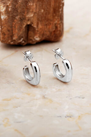 Balık Tasarım Rodyumlu Gümüş Yarım Halka Küpe 7033