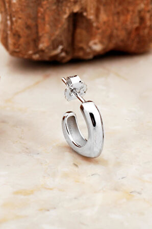 Balık Tasarım Rodyumlu Gümüş Yarım Halka Küpe 7033