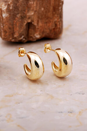 Taşsız Damla Altın Kaplama Gümüş Yarım Halka Küpe 7036