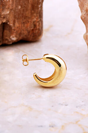 Taşsız Damla Altın Kaplama Gümüş Yarım Halka Küpe 7036