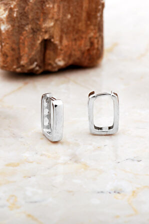 Taşsız Dikdörtgen Rodyumlu Gümüş Küpe 7037