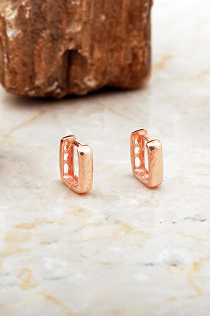 Taşsız Dikdörtgen Rose Küçük Boy Gümüş Küpe 7039