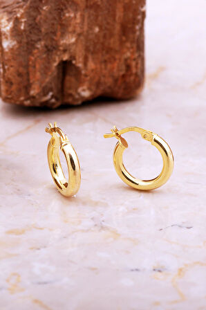 15 Mm Bombeli Altın Kaplama Gümüş Halka Küpe 7042