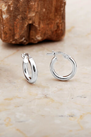 15 Mm Bombeli Rodyumlu Gümüş Halka Küpe 7043