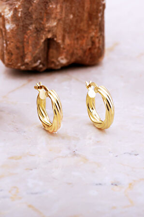 17 Mm Burgu Altın Kaplama Gümüş Halka Küpe 7044