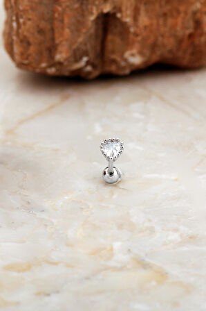 Kalp Rodyumlu Gümüş Tragus Küpe 7079