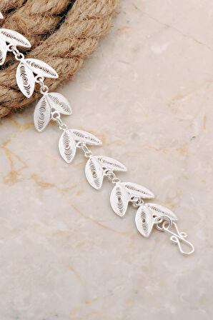 Midyat Telkari Sanatı İşlemeli Elişi Yaprak Gümüş Bileklik 4661