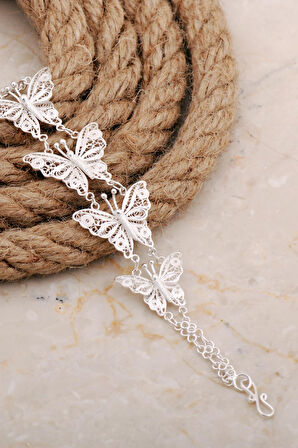 Midyat Telkari Sanatı İşlemeli Elişi Kelebek Gümüş Bileklik 4673