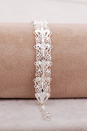 Midyat Telkari Sanatı İşlemeli Elişi Tasarım Gümüş Bileklik 4685