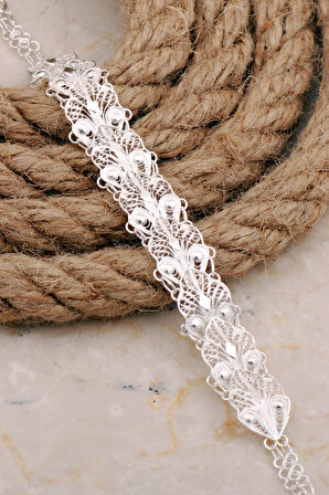 Midyat Telkari Sanatı İşlemeli Elişi Tasarım Gümüş Bileklik 4685