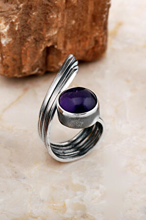 Ametist Taşlı Tasarım Kanat Modeli Elişi Gümüş Yüzük 5833