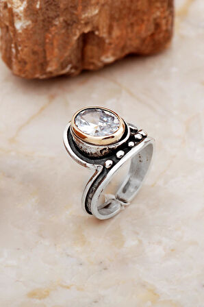 Kuvars Taşlı Çekiç Dövme Elişi Tasarım Gümüş Yüzük 5839