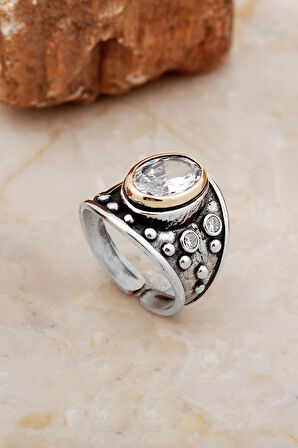 Kuvars Taşlı Çekiç Dövme Elişi Tasarım Gümüş Yüzük 5839