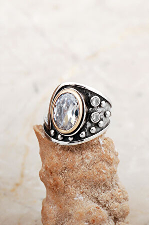 Kuvars Taşlı Çekiç Dövme Elişi Tasarım Gümüş Yüzük 5839